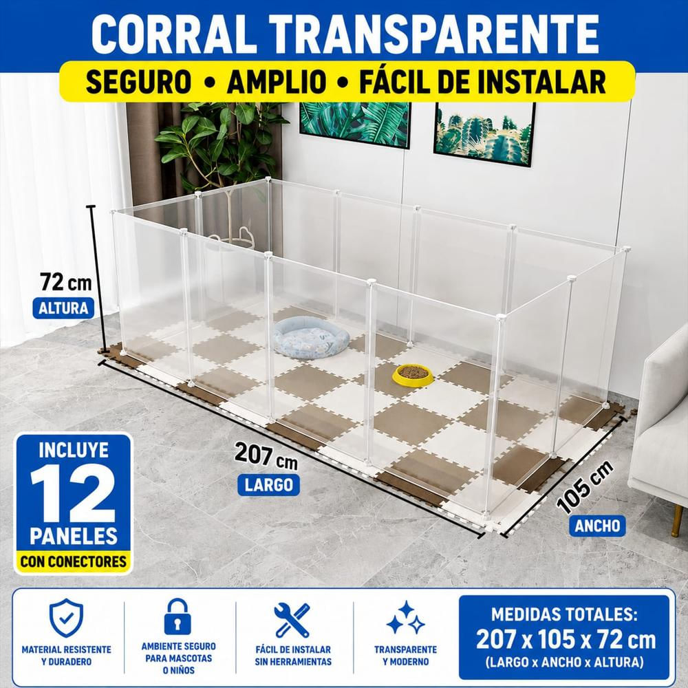 Corral Para Mascotas Transparente De 12 Paneles Modular img #2