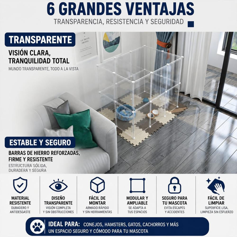 Corral Para Mascotas Transparente De 12 Paneles Modular img #3