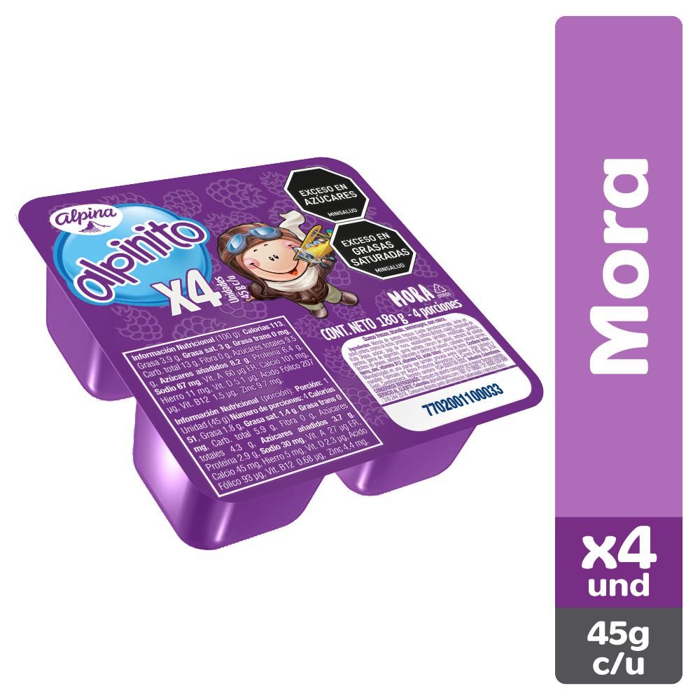 Alimento lácteo ALPINITO sabor mora x4und (180  gr) img #1