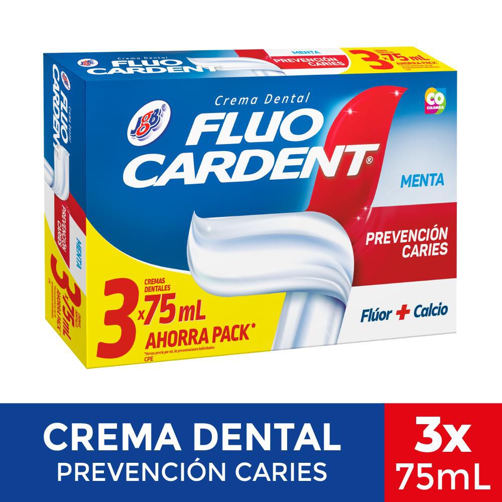 Crema dental  FLUOCARDENT prevención caries x3und menta (225  ml) img #1