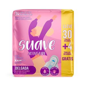 Toallas higiénicas SUAVE delgadas tipo tela con alas (34 und)