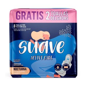 Toallas higiénicas SUAVE nocturnas tipo tela con alas (8 und)