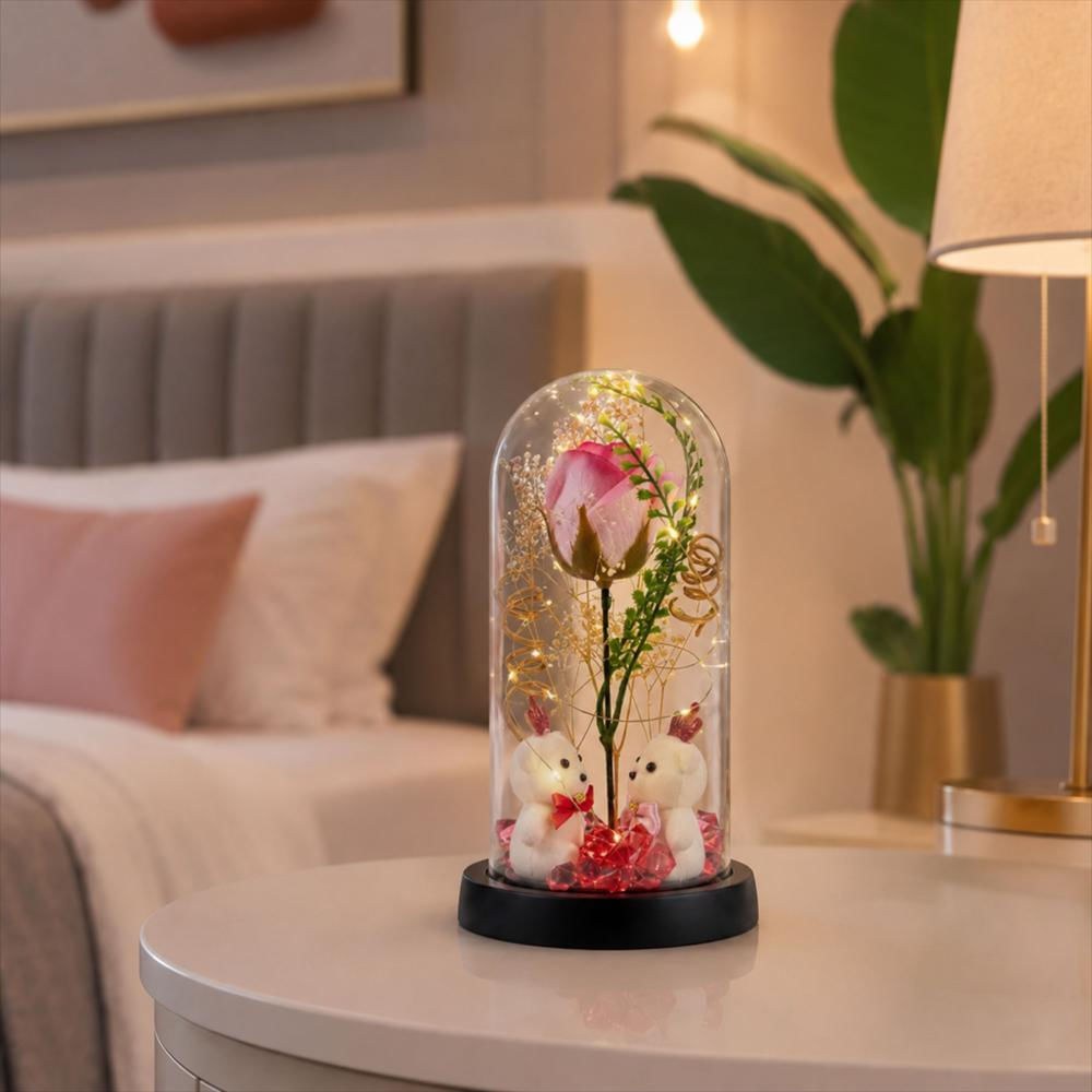Rosa Eterna Decorativa Con Luces Led Y Ositos img #2