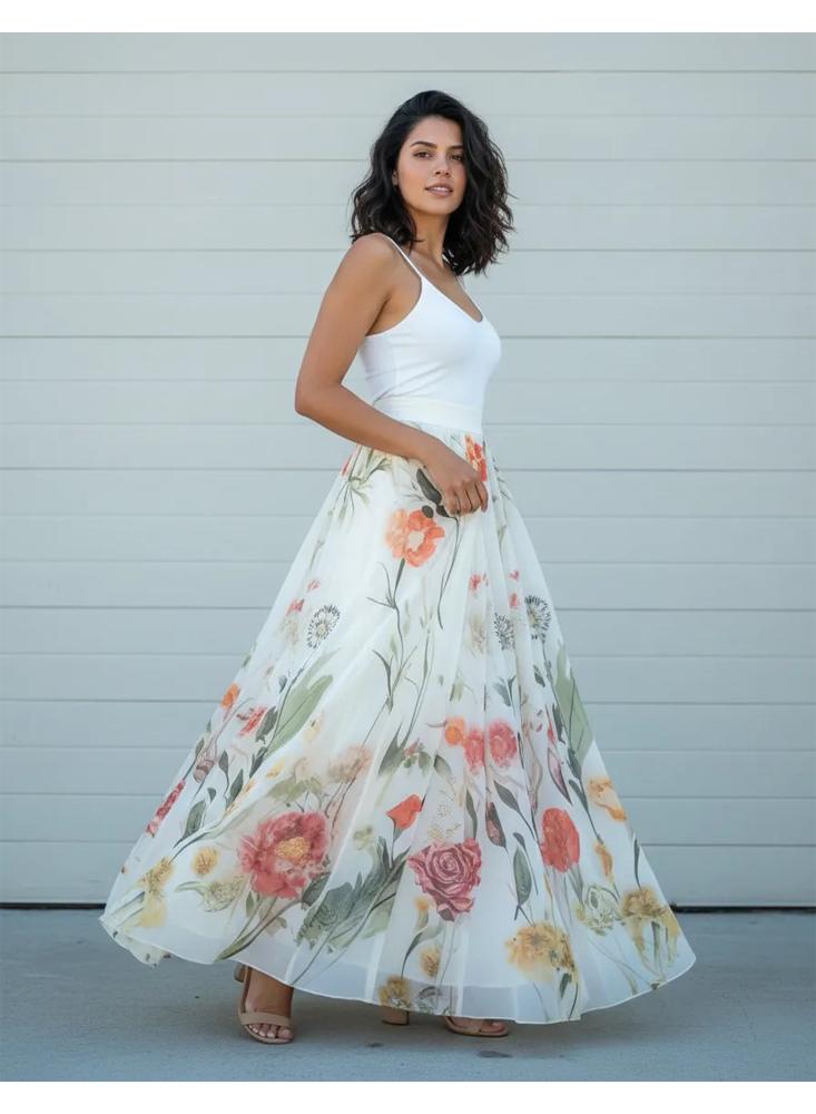 Falda Larga Para Mujer Elegante Con Estampado Floral img #2