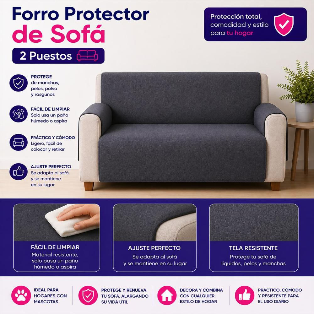 Forro Protector Sofa 2 Puestos Gris img #3