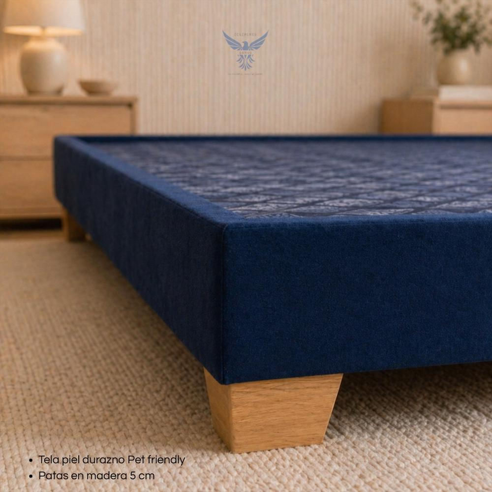 Base Cama Sencilla Azul Pata Madera img #2