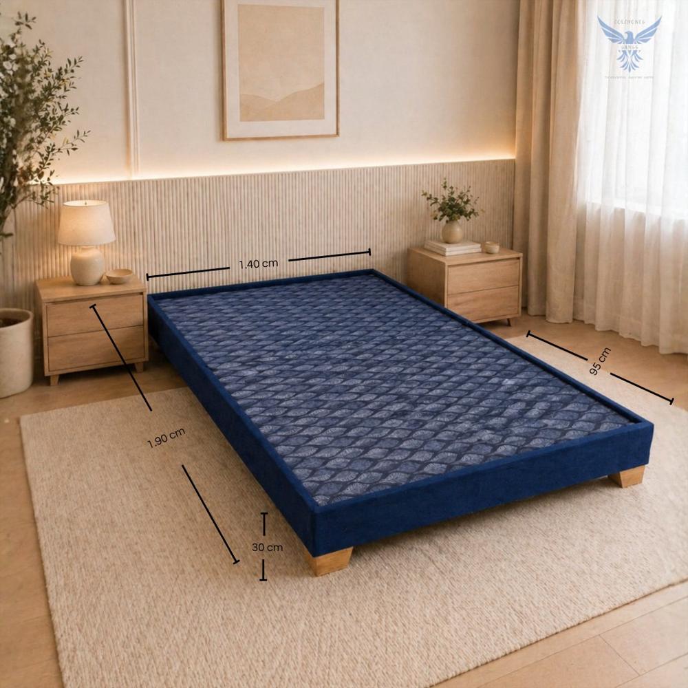 Base Cama Doble Azul Pata En Madera img #2