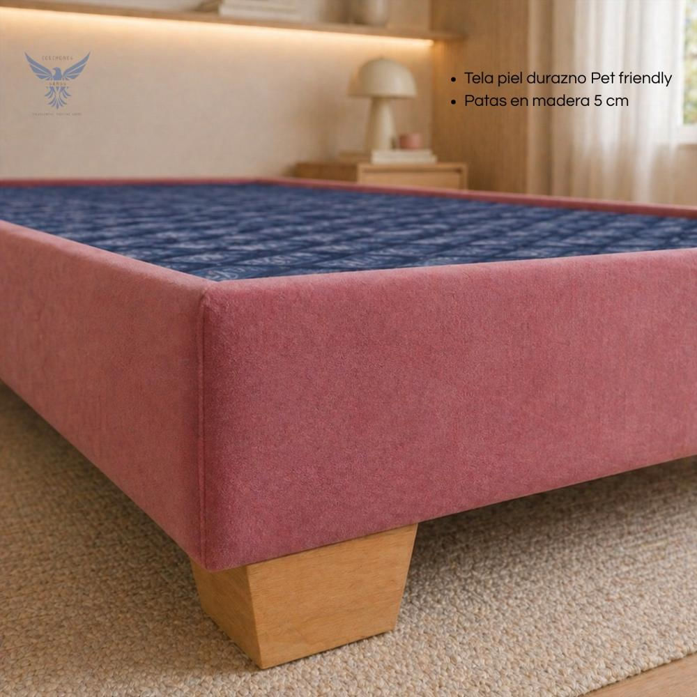 Base Cama Sencilla Rosada Pata Madera img #2