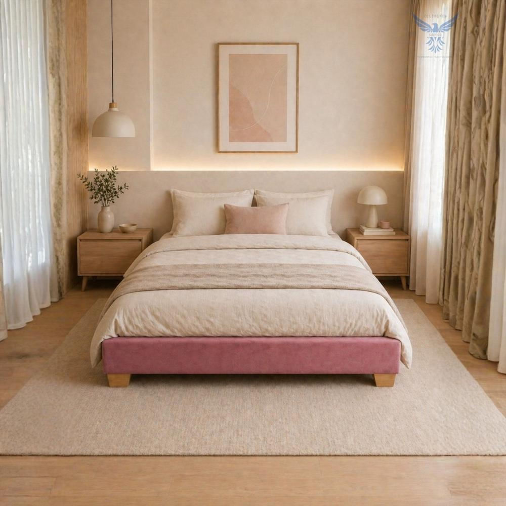 Base Cama Sencilla Rosada Pata Madera img #3