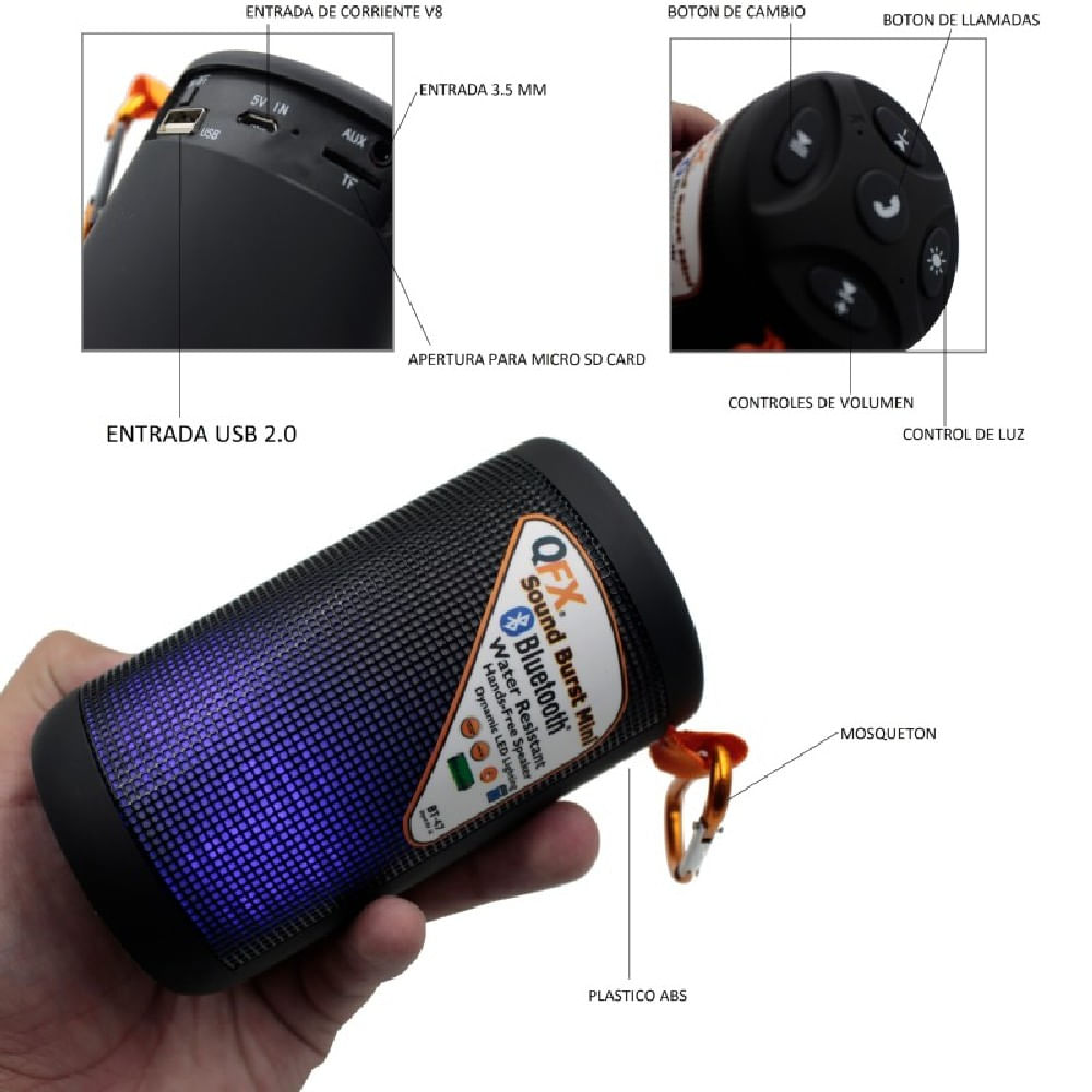 Parlante Led Impermeable Bluetooth Recargable Negro img #4