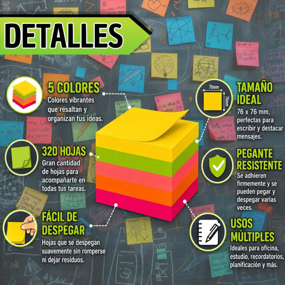 Bloc De Notas Adhesivas Autoadhesivas 320 Hojas Multicolor img #4