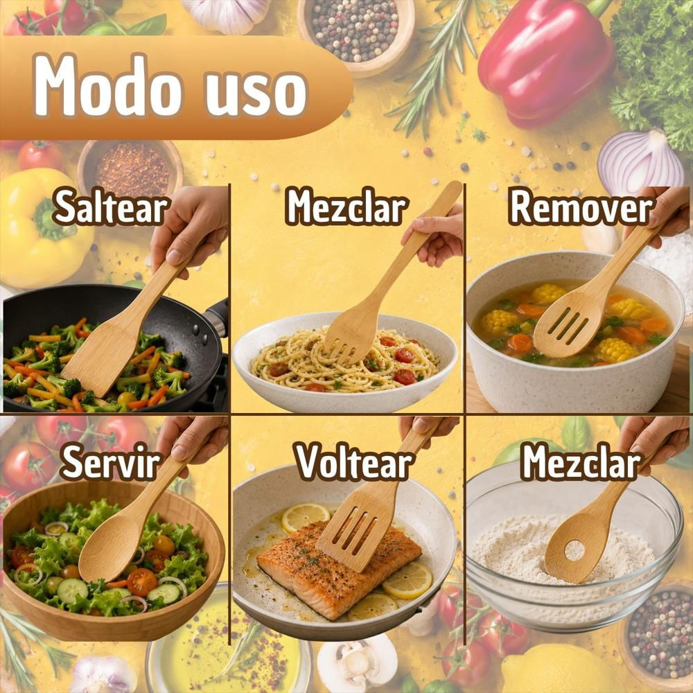 Set De Utensilios De Bambú Para Cocina Antiadherente img #4