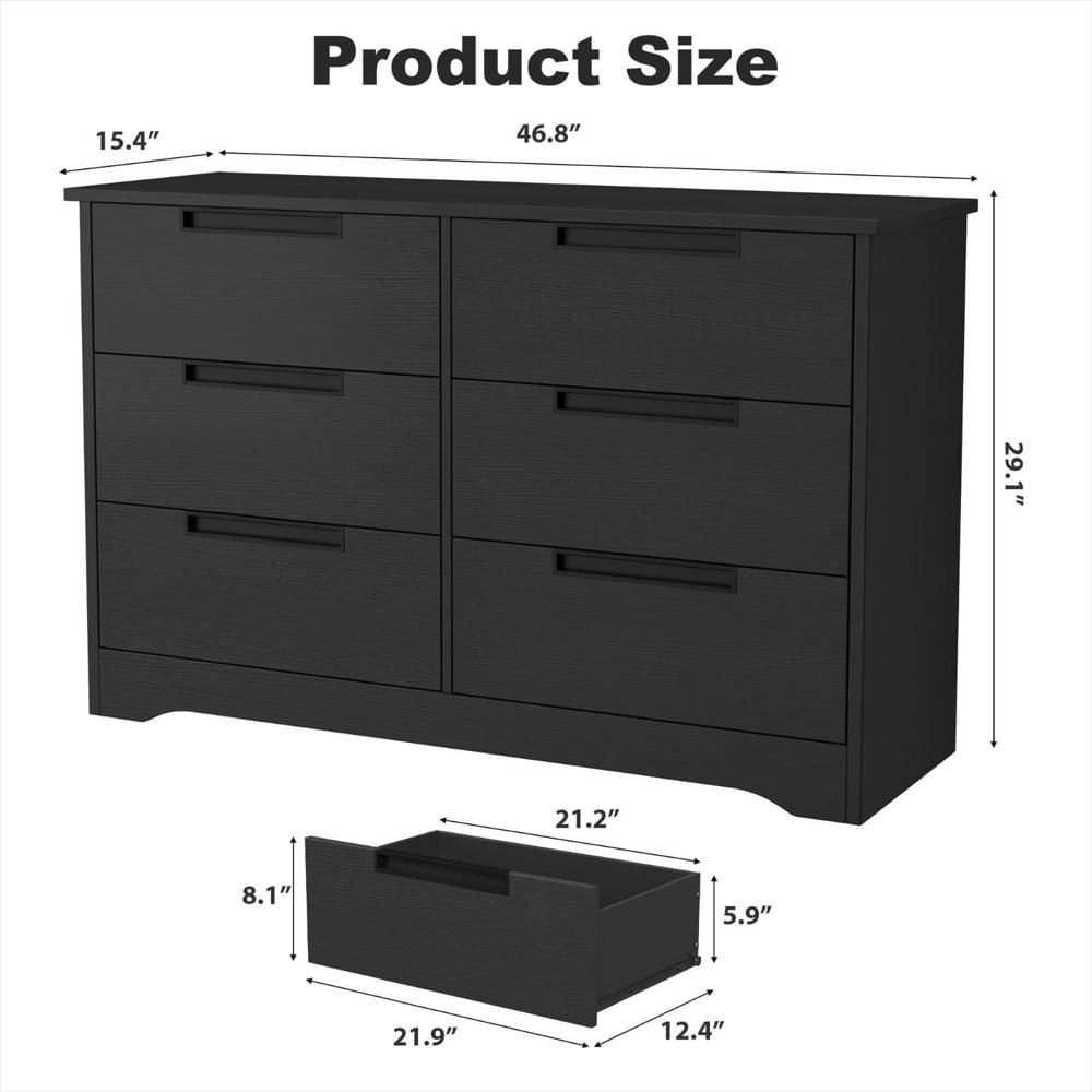 Cómoda De Madera De 6 Cajones Negra img #2