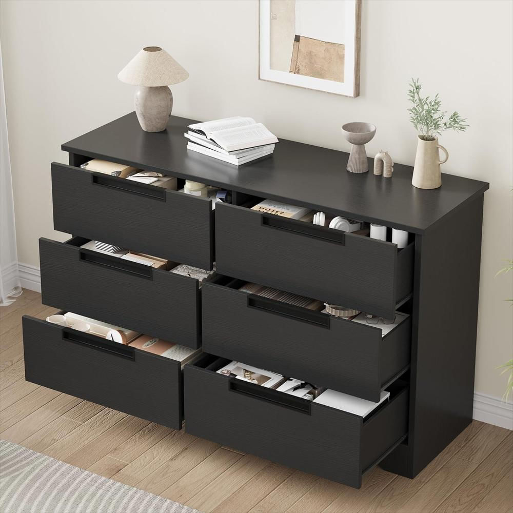 Cómoda De Madera De 6 Cajones Negra img #3