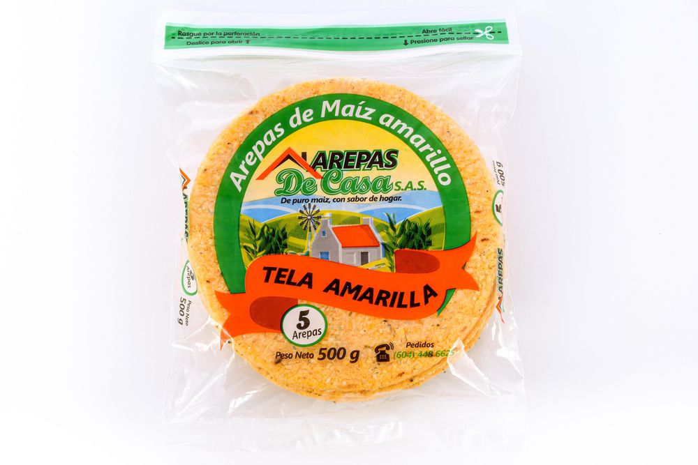 Arepas amarillas PRODUCTOS ALIMENTICIOS DE CASA tela x 5 und (500  gr) img #1