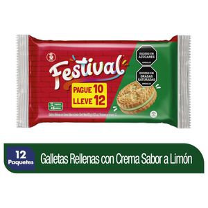 Galletas FESTIVAL rellenas crema sabor limón x12und (335.8 gr)