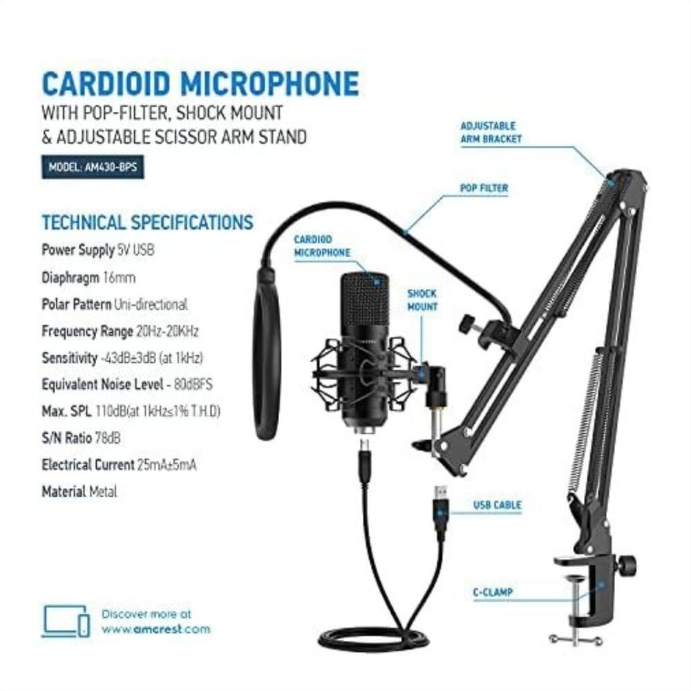 Micrófono Para Podcast Amcrest Usb Am430 Bps img #3