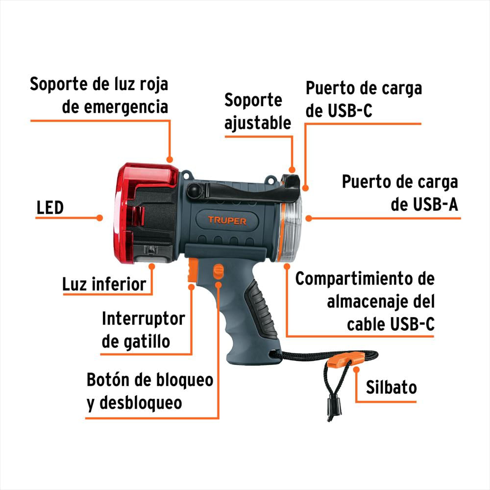 Linterna Reflector Led 2000Lm Truper Tipo Batería Recargable img #2