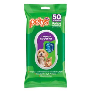 Pañitos húmedos PETYS para mascotas limpieza superior (50 und)