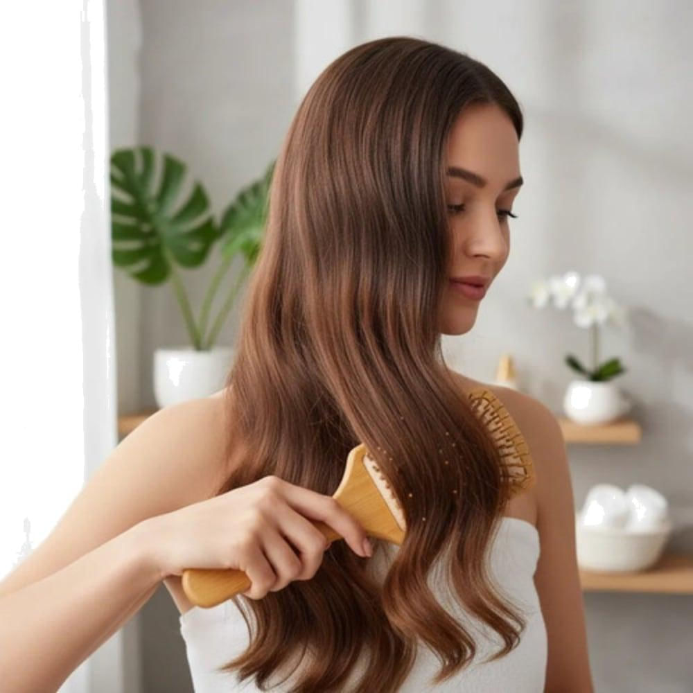 Cepillo De Bambú Plano Para Cabello Con Cerdas En Bambú img #3