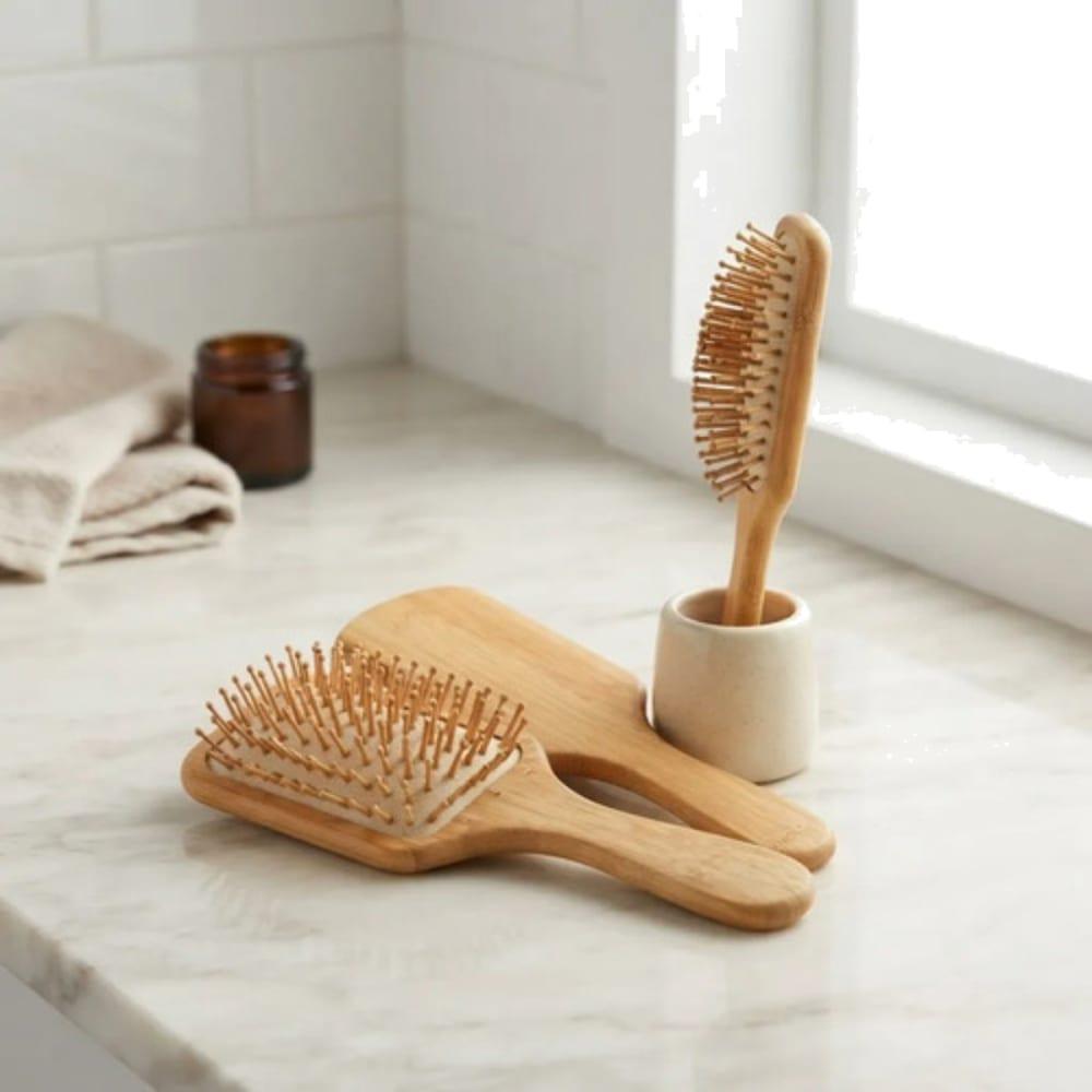 Cepillo De Bambú Plano Para Cabello Con Cerdas En Bambú img #4