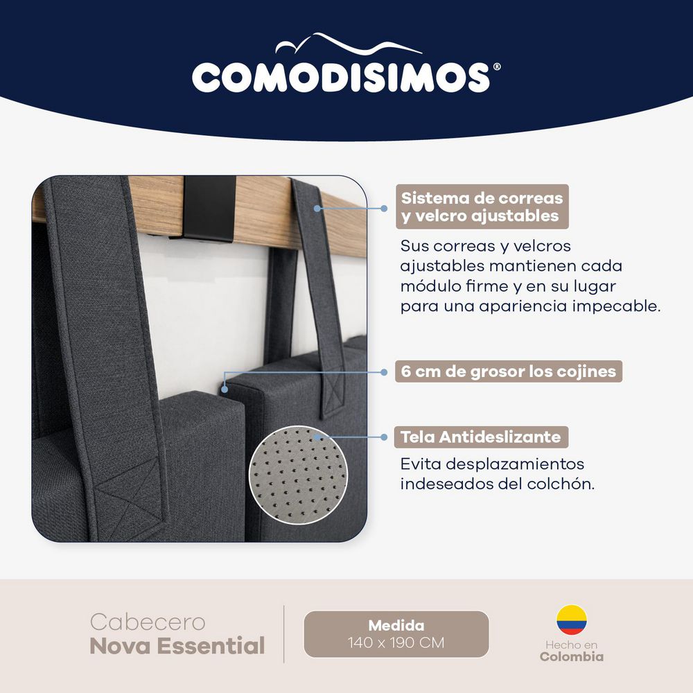 CABECERO ESSENTIAL GRIS 140 COMODISIMOS ECESG140 img #3