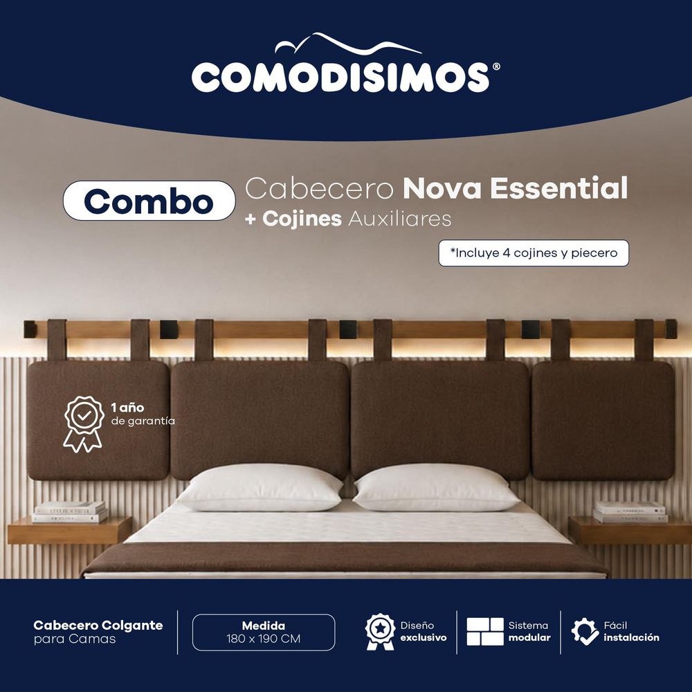 COMBO CABECERO ESSENTIAL CAFE 180 + COMPLEMENTO COMODISIMOS ECEFC180CCEFC img #1