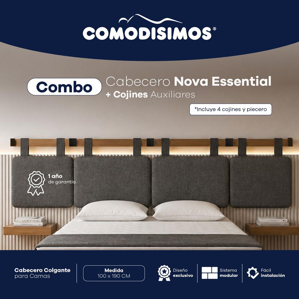COMBO CABECERO ESSENTIAL GRIS 100 + COMPLEMENTO COMODISIMOS ECESG100CCESG img #1