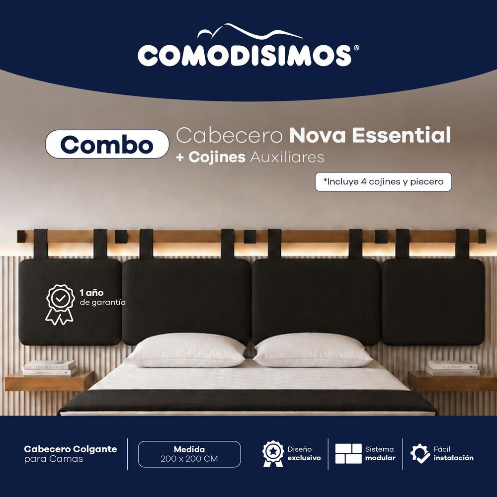 COMBO CABECERO ESSENTIAL NEGRO 200 + COMPLEMENTO COMODISIMOS ECEFN200CCEFN img #1