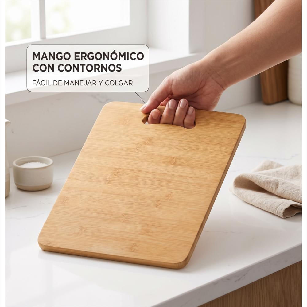 Tabla De Bambú Para Picar Con Mango Ergonómico Integrado img #3