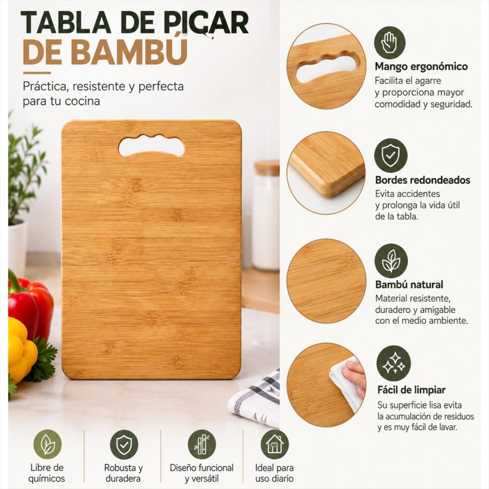 Tabla De Bambú Para Picar Con Mango Ergonómico Integrado img #5