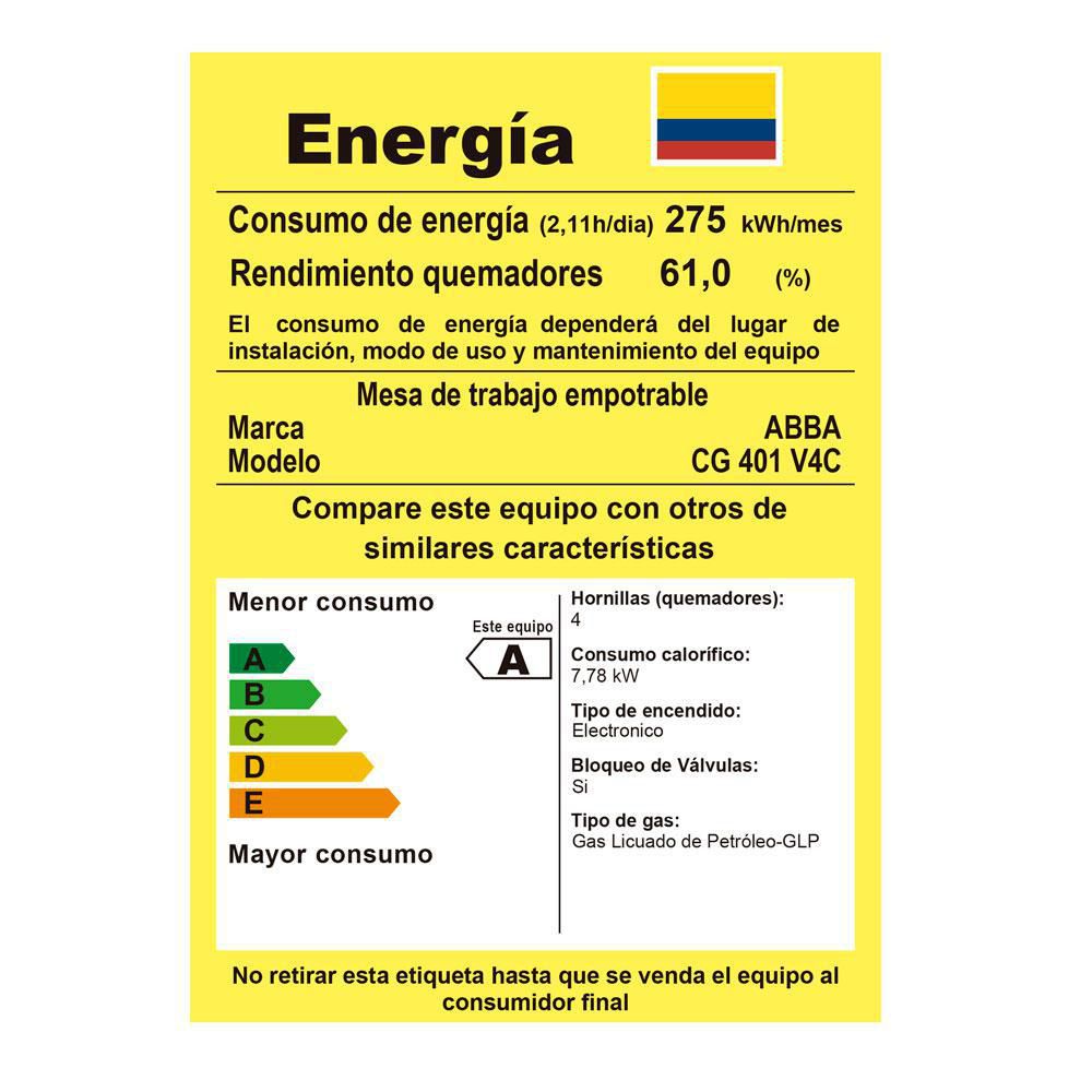 Cubierta Empotrable ABBA 60.000 x 11.900 cm  4 puestos Gas propano CG401V4CN img #5
