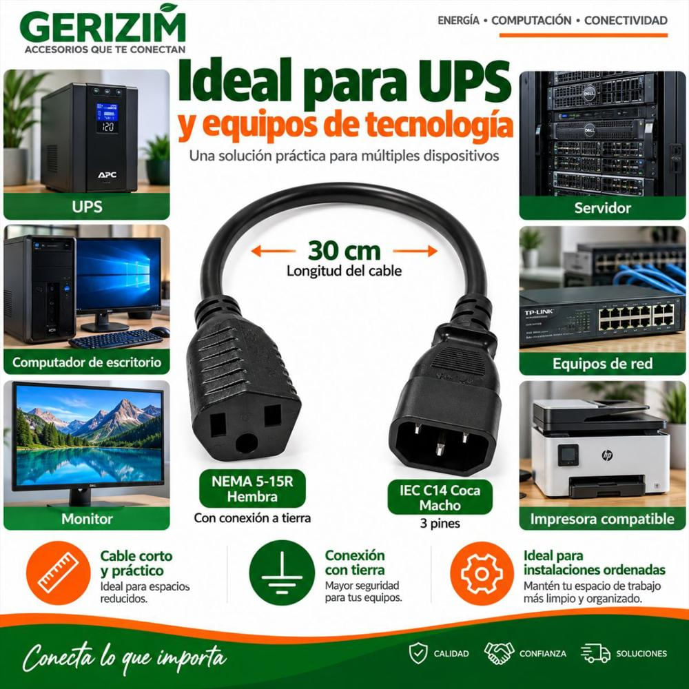Cable Adaptador De Poder Coca A Nema 5 15 30 Cm img #3