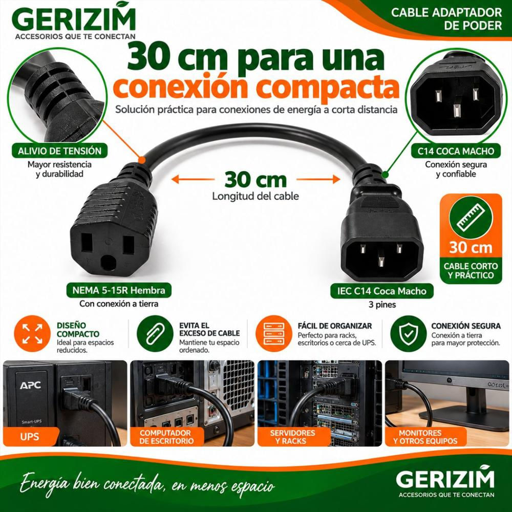 Cable Adaptador De Poder Coca A Nema 5 15 30 Cm img #4