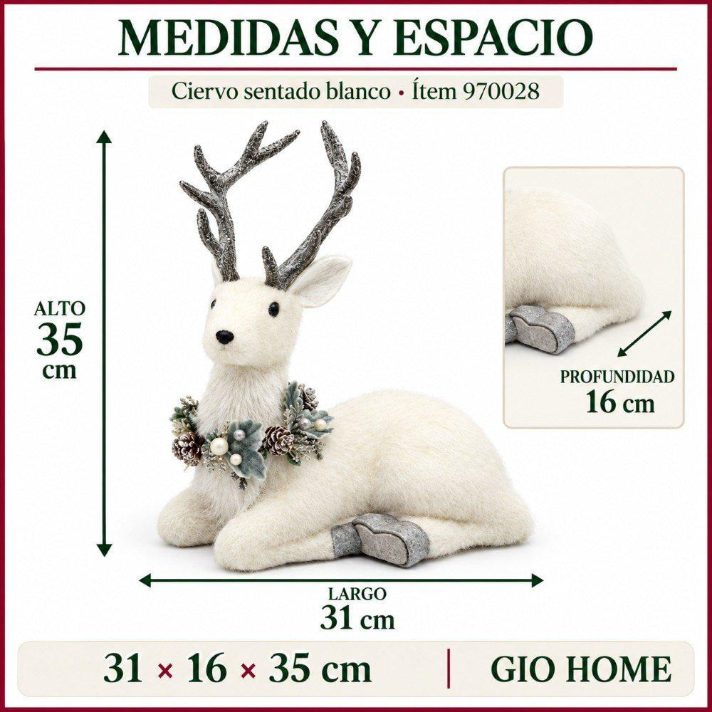 Ciervo Sentado Blanco 35 Cm img #4