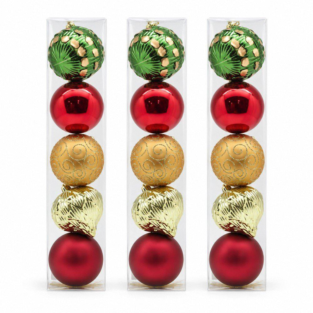 Pack X3 Set X 5 Bolas Variadas Rojo/Verde/Dorado 8Cm img #1