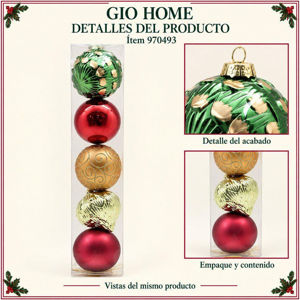 Pack X3 Set X 5 Bolas Variadas Rojo/Verde/Dorado 8Cm img #3