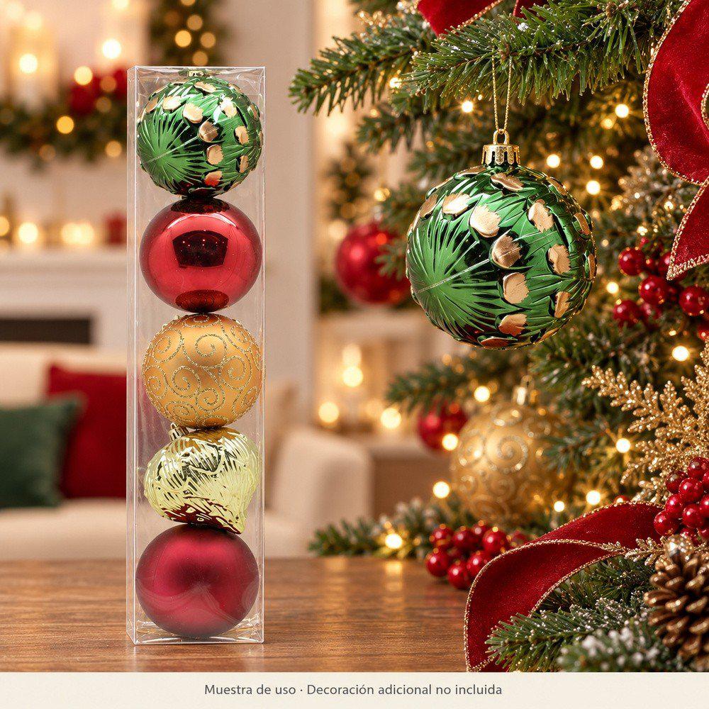 Pack X3 Set X 5 Bolas Variadas Rojo/Verde/Dorado 8Cm img #4