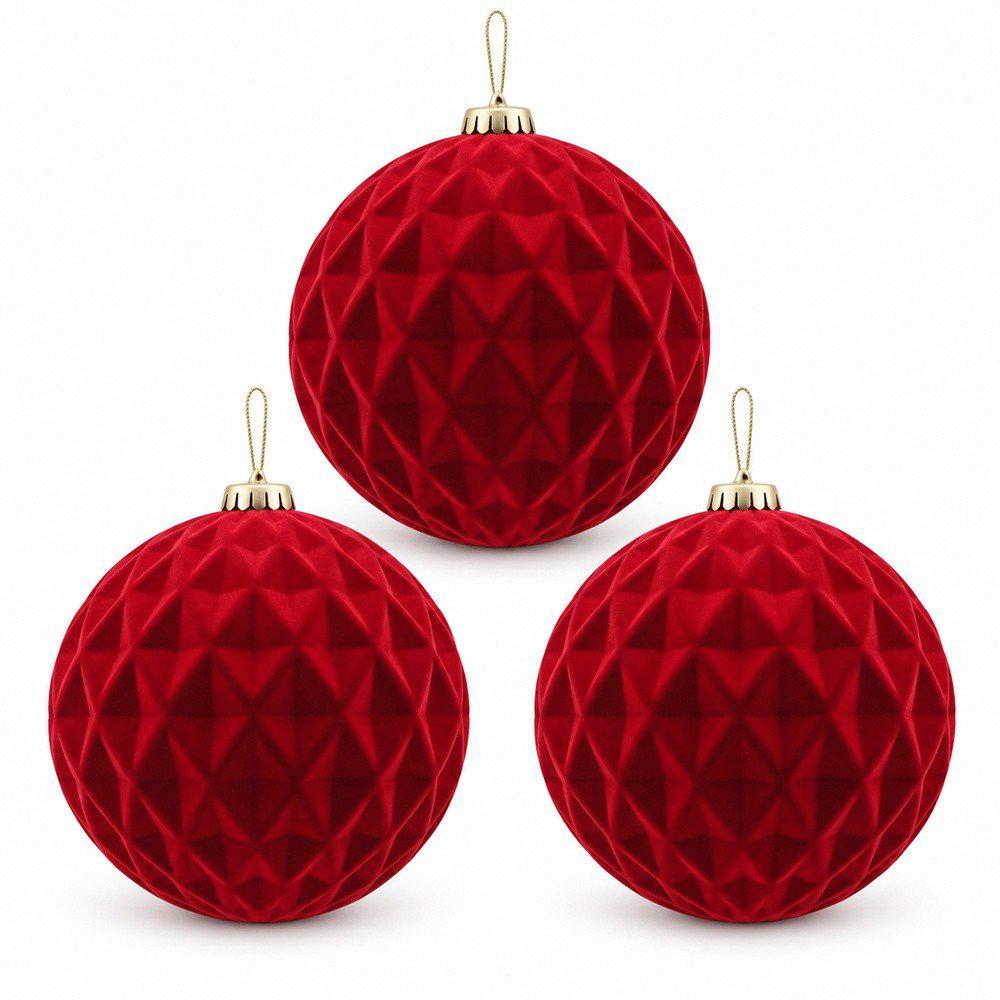 Pack X3 Bola Terciopelo Rombos Rojo 15Cm img #1