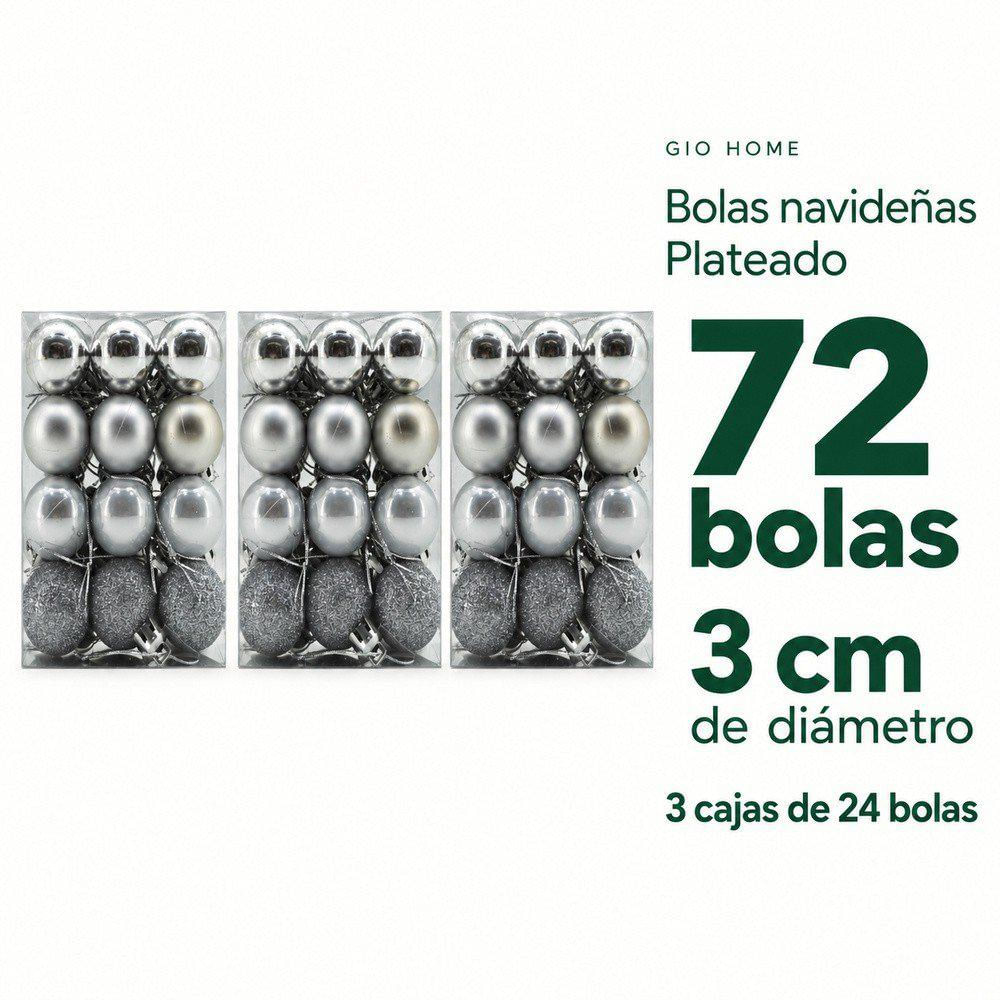 Pack X3 Set X 24 Bolas 3 Cm Plateado img #2