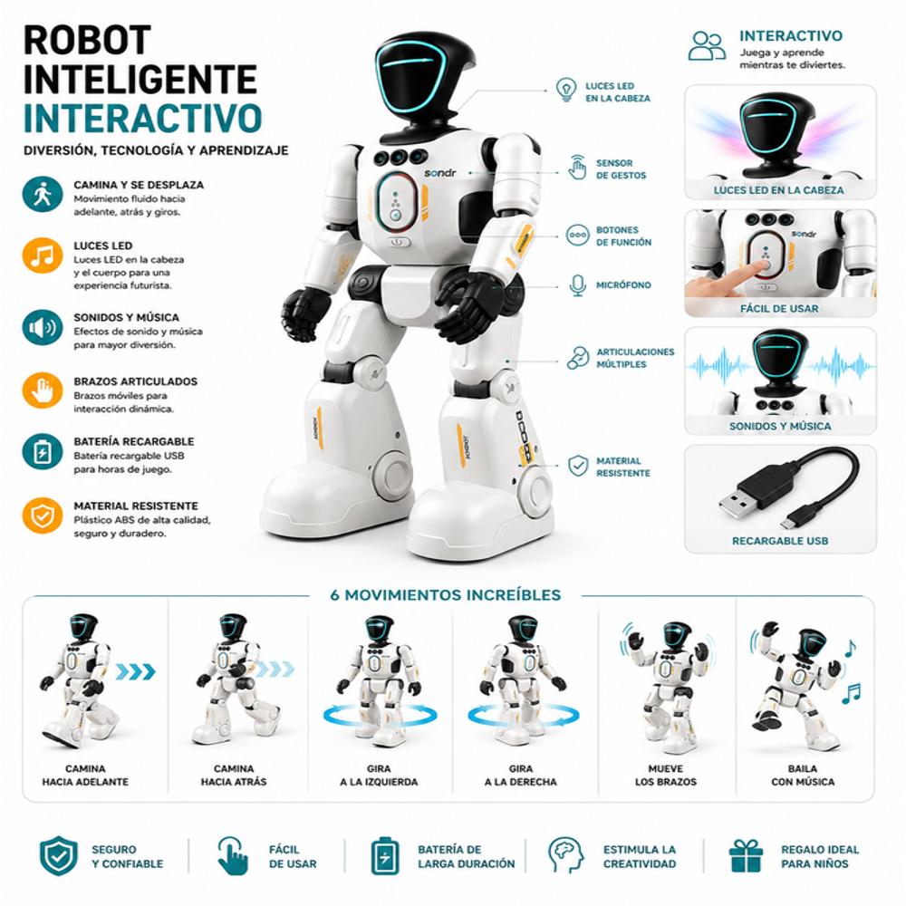 Robot Inteligente Interactivo Con Control Remoto Recargable img #2