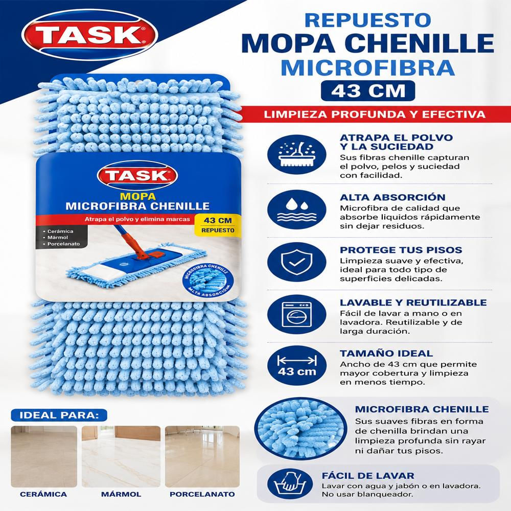 Set Mopa Chenille Limpieza Total Con Base Sin Cabo Task img #2
