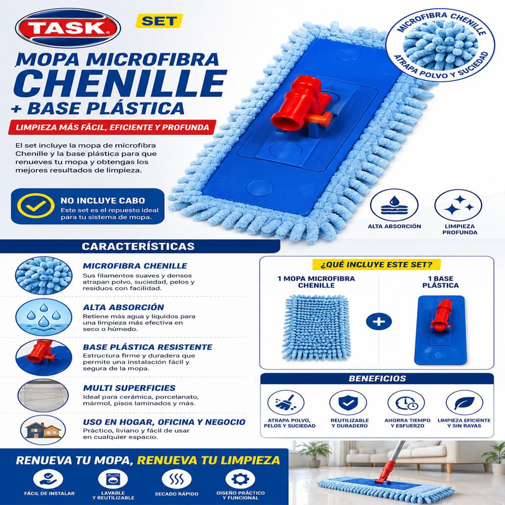 Set Mopa Chenille Limpieza Total Con Base Sin Cabo Task img #3