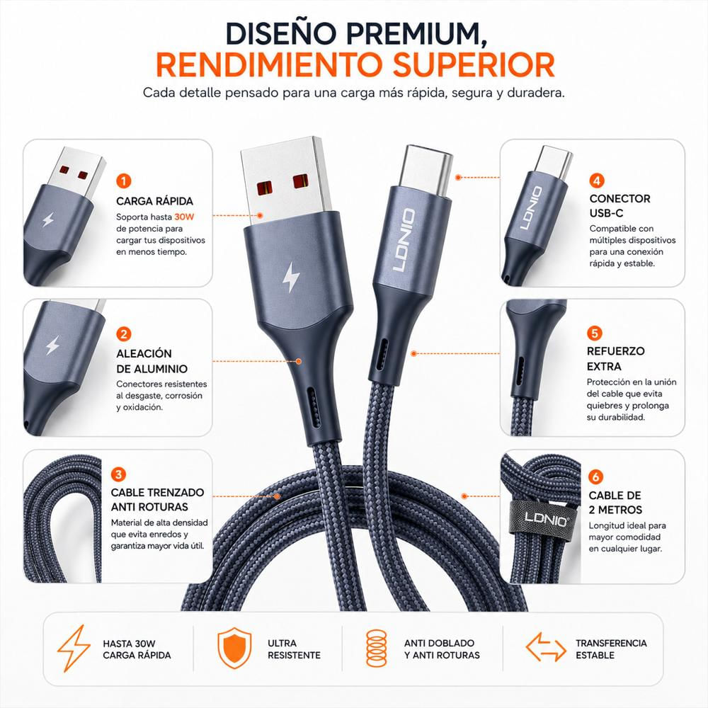 Cable Usb Tipo C 30W 2M Azul img #3