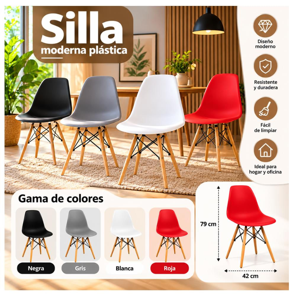 Silla Moderna Tipo Eames Patas Madera img #2