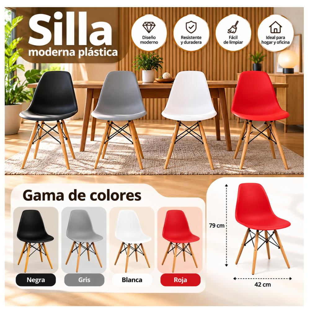 Silla Moderna Tipo Eames Patas Madera img #3