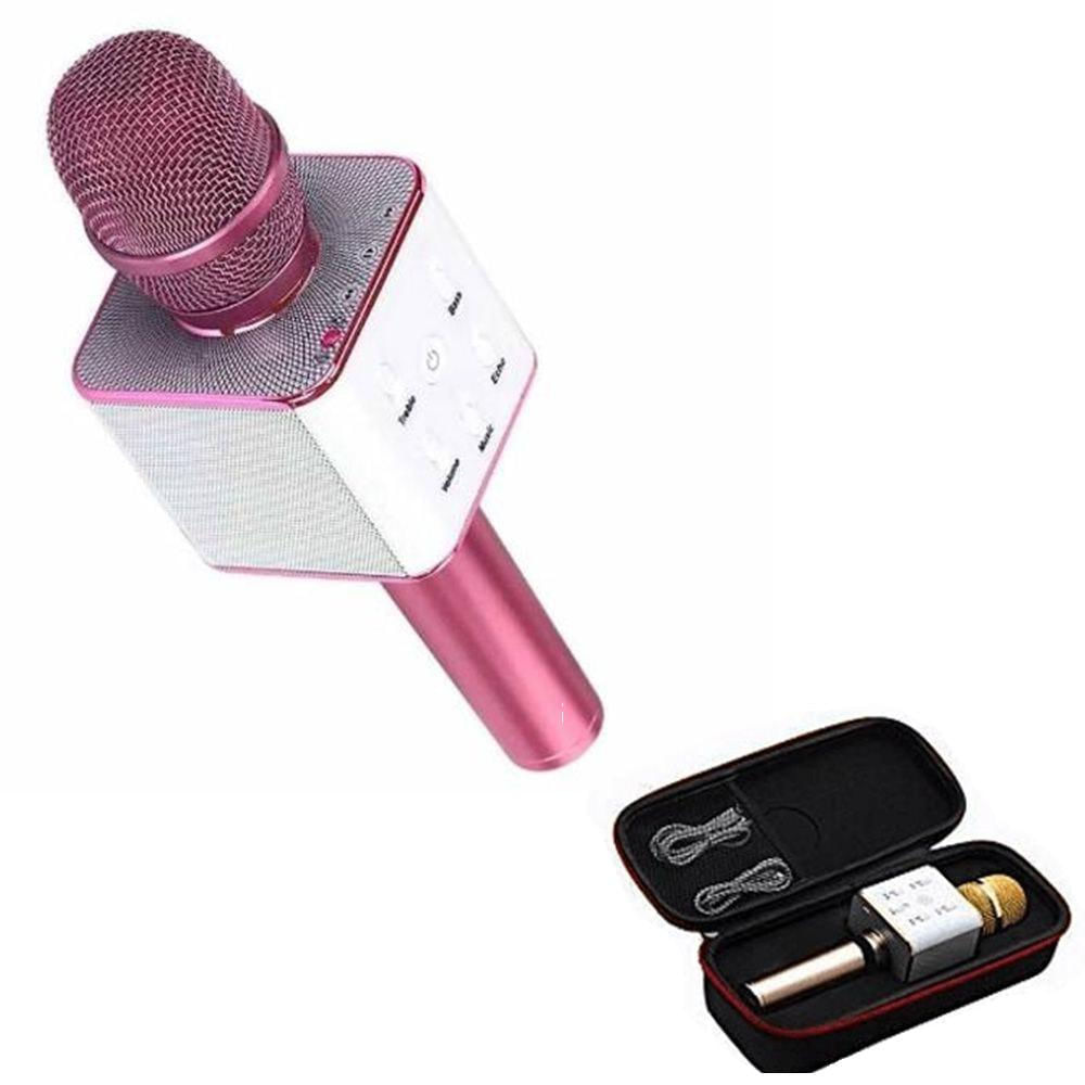 Micrófono Karaoke Bluetooth Parlante Portatil + Funda Rosado img #1