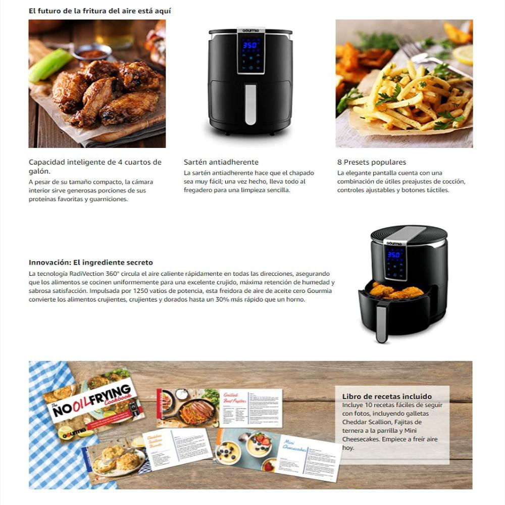 Freidora De Aire Digital Gourmia De 3.8 Litros 8 Programas Preestablecidos img #5
