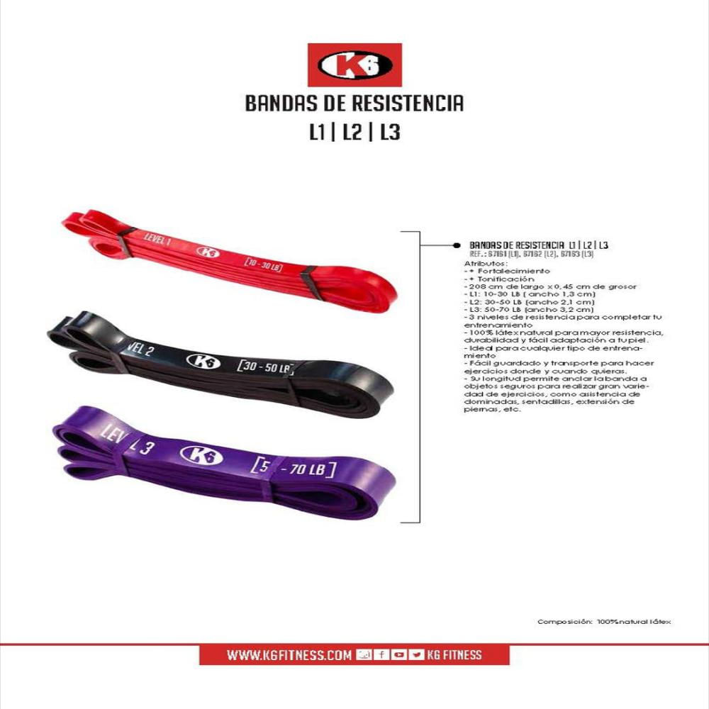 Bandas Elásticas Poder Gym K6 Entrenamiento Fuerza Crossfit Nivel 1 img #2