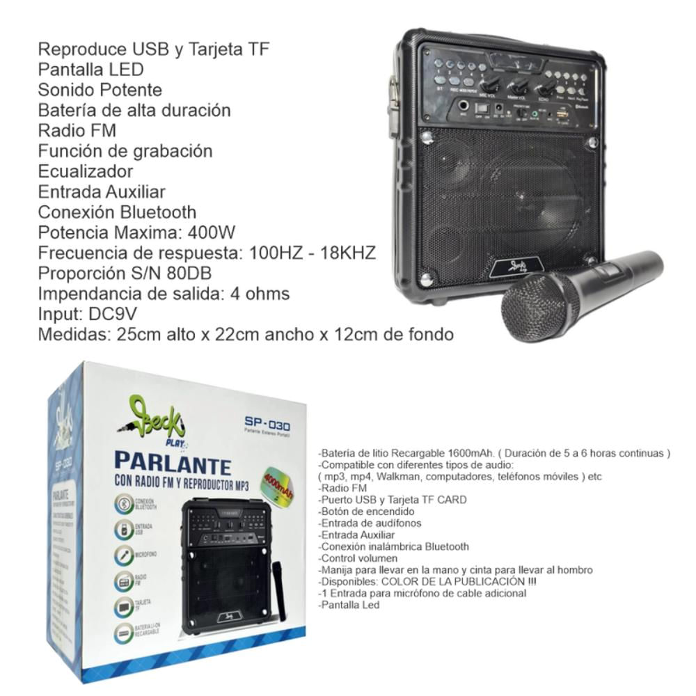 Parlante Portátil Recargable Bluetooth Mic Beak Play Sp-030 img #3